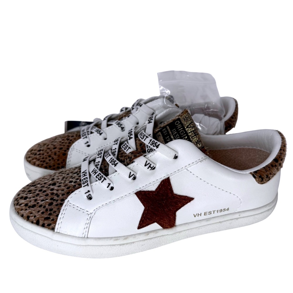 NWT Vintage Havana White Leopard Fur Star Side Zip Fashion Sneakers Women Size 6